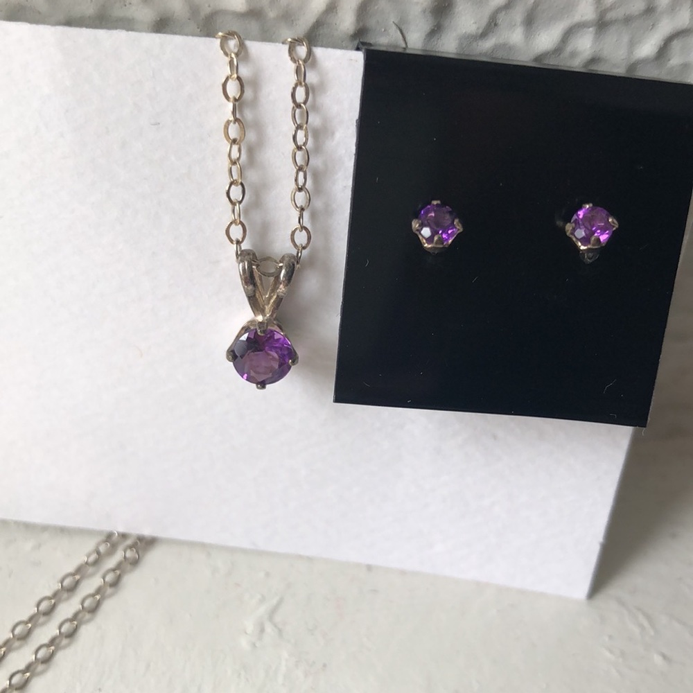 Amethyst necklace only. February birthstone. Silver.